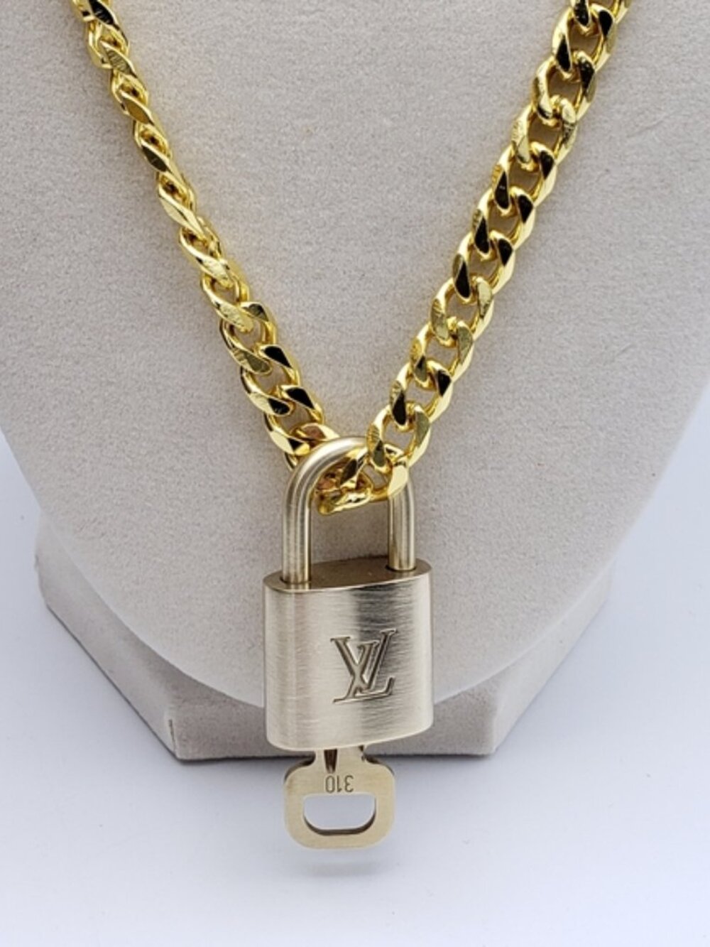 Authentic Louis Vuitton Gold Lock With Unbranded Cuban Style Gold Plated Chain - Picture 10 of 10
